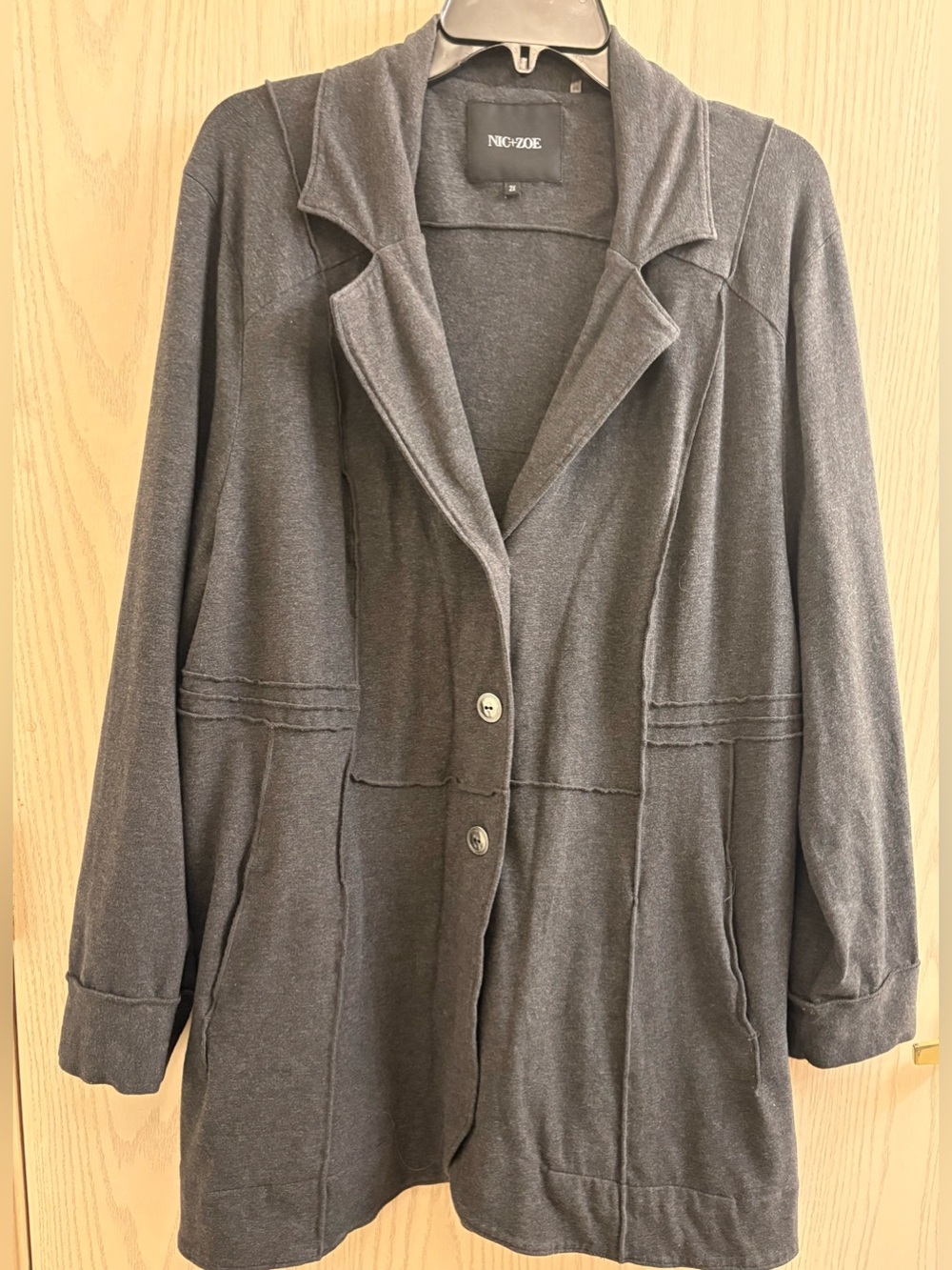 NIC+ZOE Charcoal Gray Relaxed Blazer Jacket with Pintucked Seam Detailing